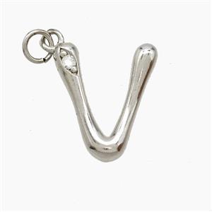 Copper Letter-V Pendant Pave Zirconia Platinum Plated, approx 12-17mm [FN53864]