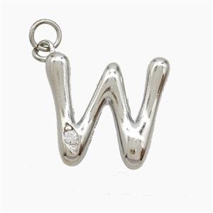 Copper Letter-W Pendant Pave Zirconia Platinum Plated, approx 12-17mm [FN53865]