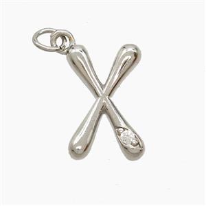 Copper Letter-X Pendant Pave Zirconia Platinum Plated, approx 12-17mm [FN53866]