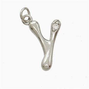 Copper Letter-Y Pendant Pave Zirconia Platinum Plated, approx 12-17mm [FN53867]