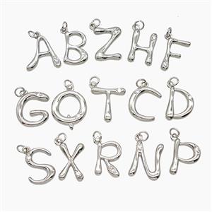 Copper Letters Pendant Pave Zirconia Platinum Plated Mix Alphabets, approx 12-17mm [FN53869]