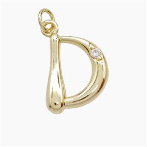 Copper Letter-D Pendant Pave Zirconia Gold Plated, approx 12-17mm [FN53873]