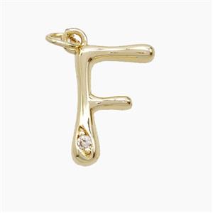 Copper Letter-F Pendant Pave Zirconia Gold Plated, approx 12-17mm [FN53875]