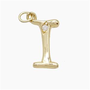 Copper Letter-I Pendant Pave Zirconia Gold Plated, approx 12-17mm [FN53878]