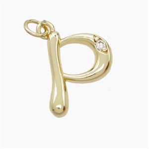 Copper Letter-P Pendant Pave Zirconia Gold Plated, approx 12-17mm [FN53885]