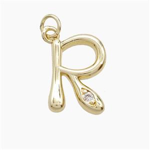 Copper Letter-R Pendant Pave Zirconia Gold Plated, approx 12-17mm [FN53887]
