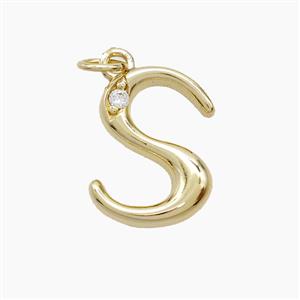 Copper Letter-S Pendant Pave Zirconia Gold Plated, approx 12-17mm [FN53888]