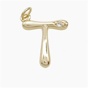 Copper Letter-T Pendant Pave Zirconia Gold Plated, approx 12-17mm [FN53889]