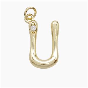 Copper Letter-U Pendant Pave Zirconia Gold Plated, approx 12-17mm [FN53890]
