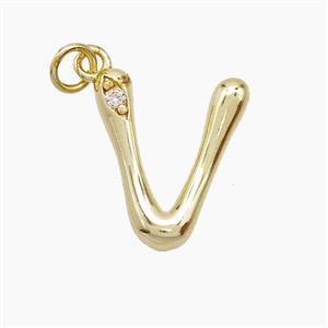 Copper Letter-V Pendant Pave Zirconia Gold Plated, approx 12-17mm [FN53891]