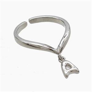 Copper Ring With Letter-A Platinum Plated, approx 6-7mm, 18mm dia [FN53924]