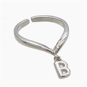 Copper Ring With Letter-B Platinum Plated, approx 6-7mm, 18mm dia [FN53925]