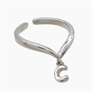 Copper Ring With Letter-C Platinum Plated, approx 6-7mm, 18mm dia [FN53926]