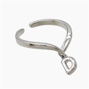 Copper Ring With Letter-D Platinum Plated, approx 6-7mm, 18mm dia [FN53927]
