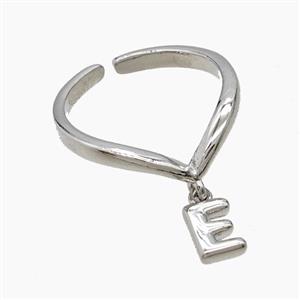Copper Ring With Letter-E Platinum Plated, approx 6-7mm, 18mm dia [FN53928]