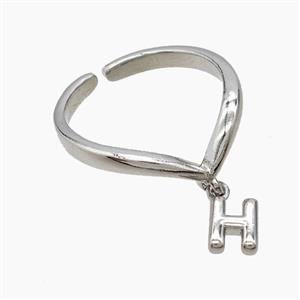 Copper Ring With Letter-H Platinum Plated, approx 6-7mm, 18mm dia [FN53931]