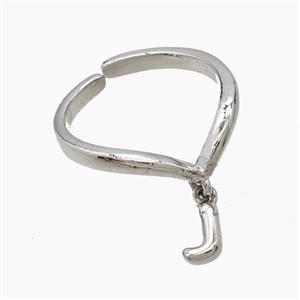 Copper Ring With Letter-J Platinum Plated, approx 6-7mm, 18mm dia [FN53933]