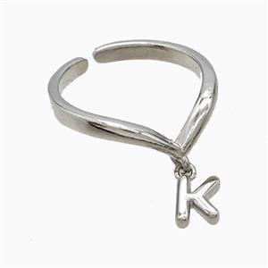 Copper Ring With Letter-K Platinum Plated, approx 6-7mm, 18mm dia [FN53934]