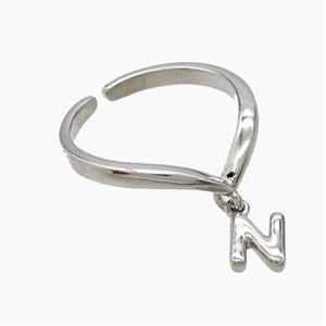Copper Ring With Letter-N Platinum Plated, approx 6-7mm, 18mm dia [FN53937]