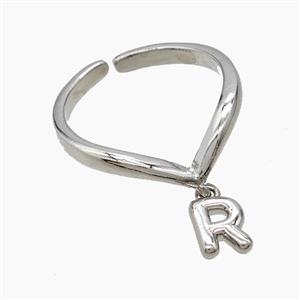 Copper Ring With Letter-R Platinum Plated, approx 6-7mm, 18mm dia [FN53941]