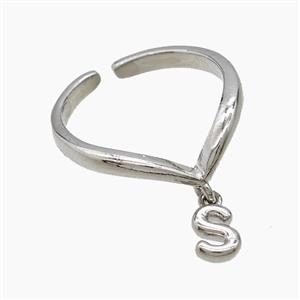 Copper Ring With Letter-S Platinum Plated, approx 6-7mm, 18mm dia [FN53942]
