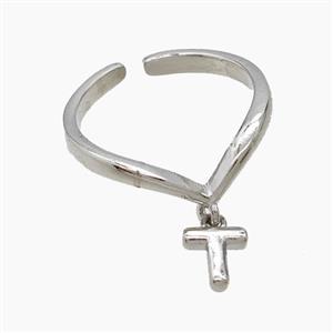 Copper Ring With Letter-T Platinum Plated, approx 6-7mm, 18mm dia [FN53943]