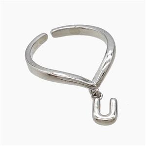 Copper Ring With Letter-U Platinum Plated, approx 6-7mm, 18mm dia [FN53944]