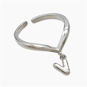 Copper Ring With Letter-V Platinum Plated, approx 6-7mm, 18mm dia [FN53945]