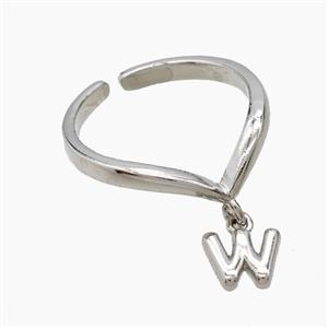 Copper Ring With Letter-W Platinum Plated, approx 6-7mm, 18mm dia [FN53946]