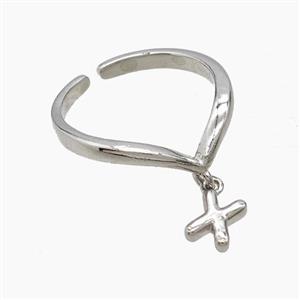 Copper Ring With Letter-X Platinum Plated, approx 6-7mm, 18mm dia [FN53947]