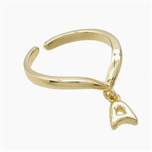 Copper Ring With Letter-A Gold Plated, approx 6-7mm, 18mm dia [FN53950]