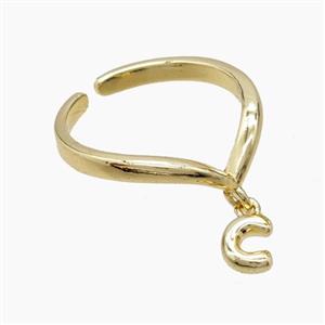 Copper Ring With Letter-C Gold Plated, approx 6-7mm, 18mm dia [FN53952]