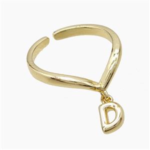 Copper Ring With Letter-D Gold Plated, approx 6-7mm, 18mm dia [FN53953]