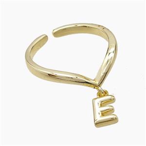 Copper Ring With Letter-E Gold Plated, approx 6-7mm, 18mm dia [FN53954]
