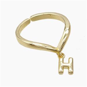 Copper Ring With Letter-H Gold Plated, approx 6-7mm, 18mm dia [FN53957]