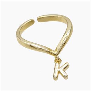 Copper Ring With Letter-K Gold Plated, approx 6-7mm, 18mm dia [FN53960]
