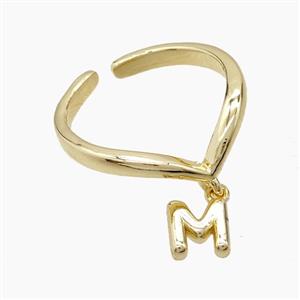 Copper Ring With Letter-M Gold Plated, approx 6-7mm, 18mm dia [FN53962]