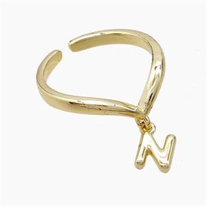 Copper Ring With Letter-N Gold Plated, approx 6-7mm, 18mm dia [FN53963]