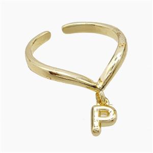 Copper Ring With Letter-P Gold Plated, approx 6-7mm, 18mm dia [FN53965]