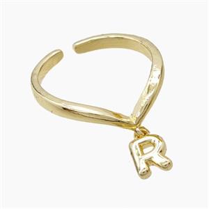 Copper Ring With Letter-R Gold Plated, approx 6-7mm, 18mm dia [FN53967]