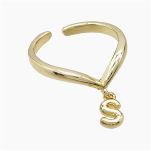 Copper Ring With Letter-S Gold Plated, approx 6-7mm, 18mm dia [FN53968]