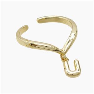 Copper Ring With Letter-U Gold Plated, approx 6-7mm, 18mm dia [FN53970]