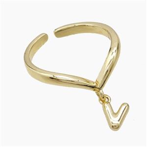 Copper Ring With Letter-V Gold Plated, approx 6-7mm, 18mm dia [FN53971]