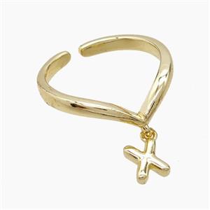 Copper Ring With Letter-X Gold Plated, approx 6-7mm, 18mm dia [FN53973]