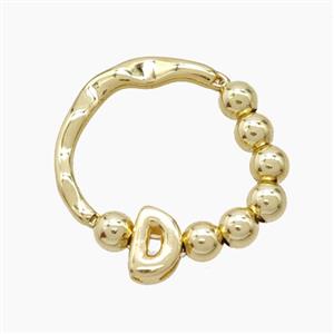 Copper Ring With Letter-D Gold Plated, approx 6-7mm, 18mm dia [FN53979]