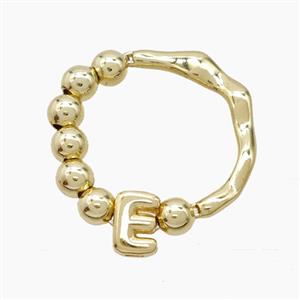 Copper Ring With Letter-E Gold Plated, approx 6-7mm, 18mm dia [FN53980]