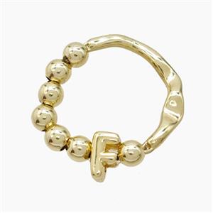 Copper Ring With Letter-F Gold Plated, approx 6-7mm, 18mm dia [FN53981]