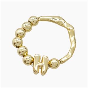 Copper Ring With Letter-H Gold Plated, approx 6-7mm, 18mm dia [FN53983]