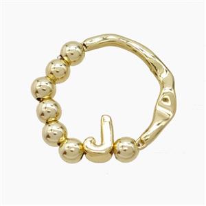 Copper Ring With Letter-J Gold Plated, approx 6-7mm, 18mm dia [FN53985]