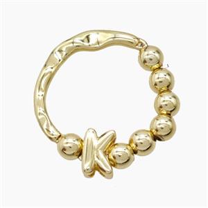 Copper Ring With Letter-K Gold Plated, approx 6-7mm, 18mm dia [FN53986]